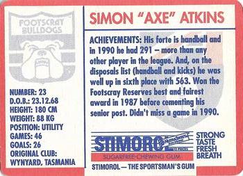 1991 Scanlens Stimorol #68 Simon Atkins Back